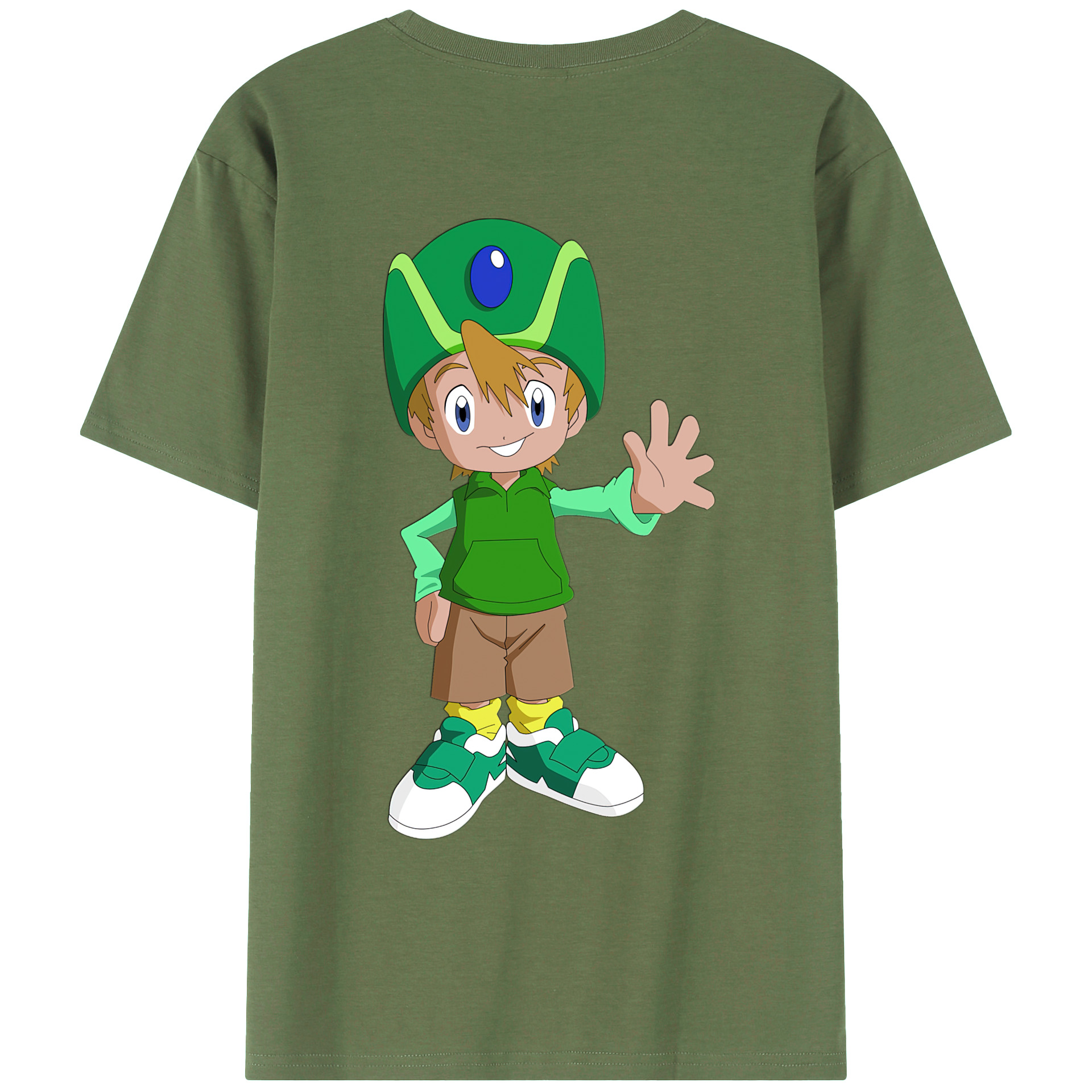 （画像用） Digimon デジタルモンスター/デジモン 綿100％ メンズ半袖Tシャツ（バックプリント） 通気性